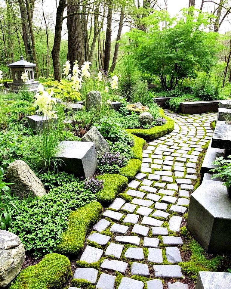 woodland garden with cobblestone trails - 20 Woodland Garden Path Ideas