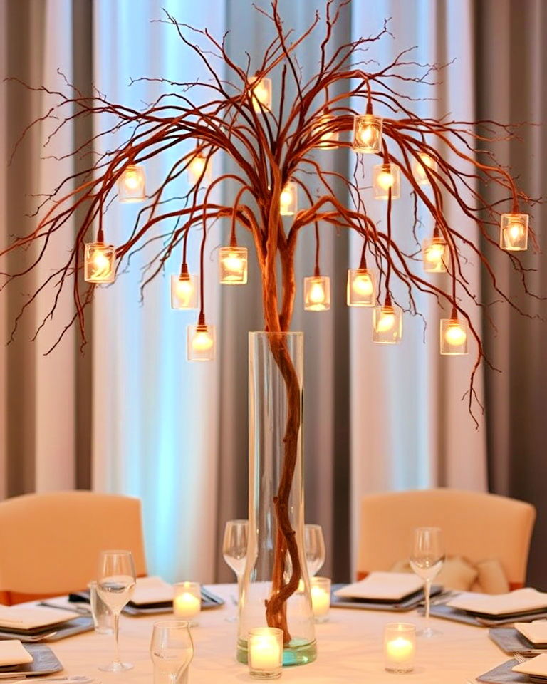 woodland inspired centerpiece - 30 Rehearsal Dinner Centerpiece Ideas