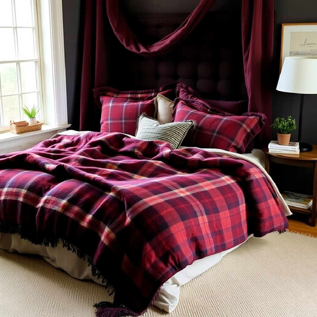 wool blankets and plaid bedding ideas - 25 Dark Academia Bedroom Ideas
