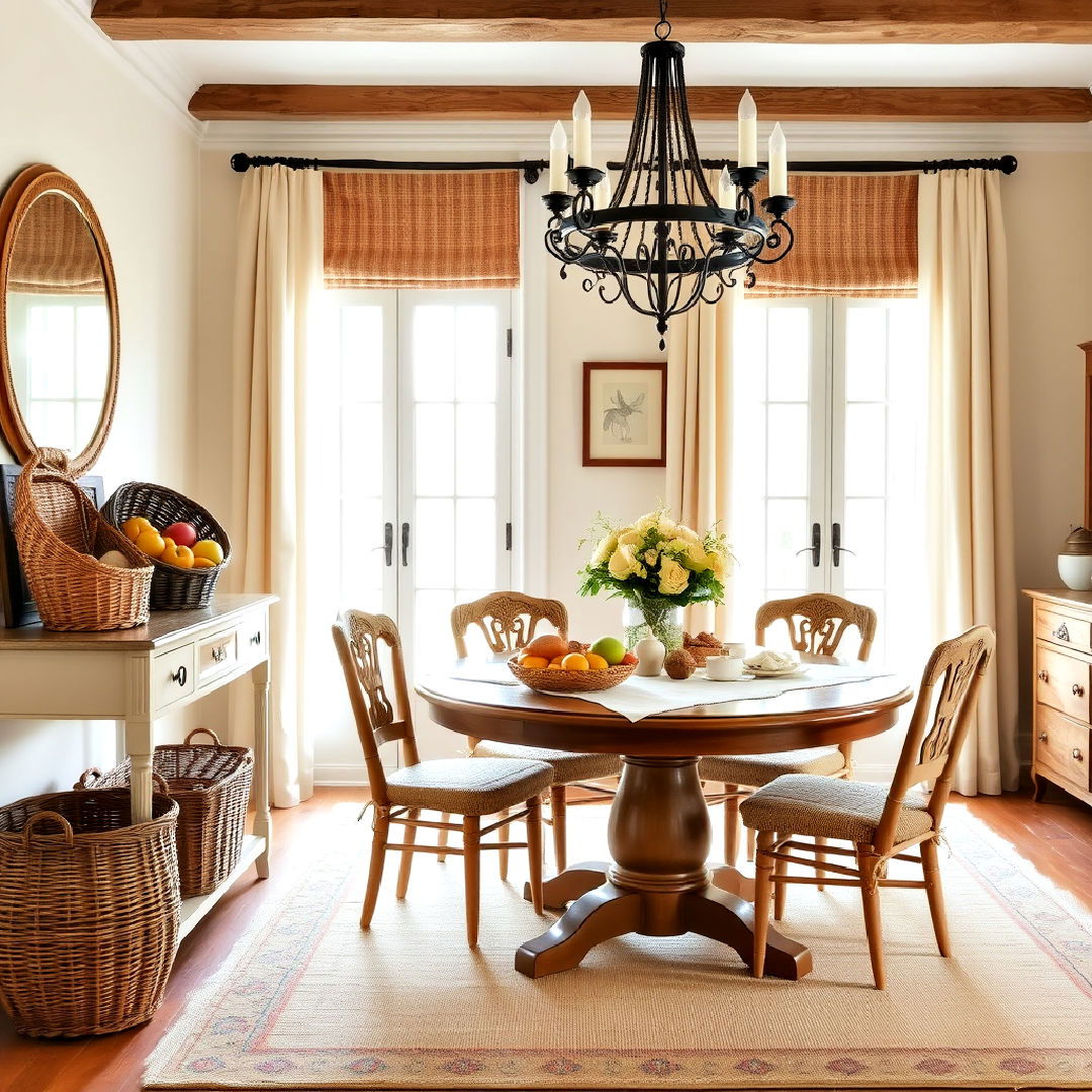 woven storage baskets - 40 French Country Dining Room Ideas