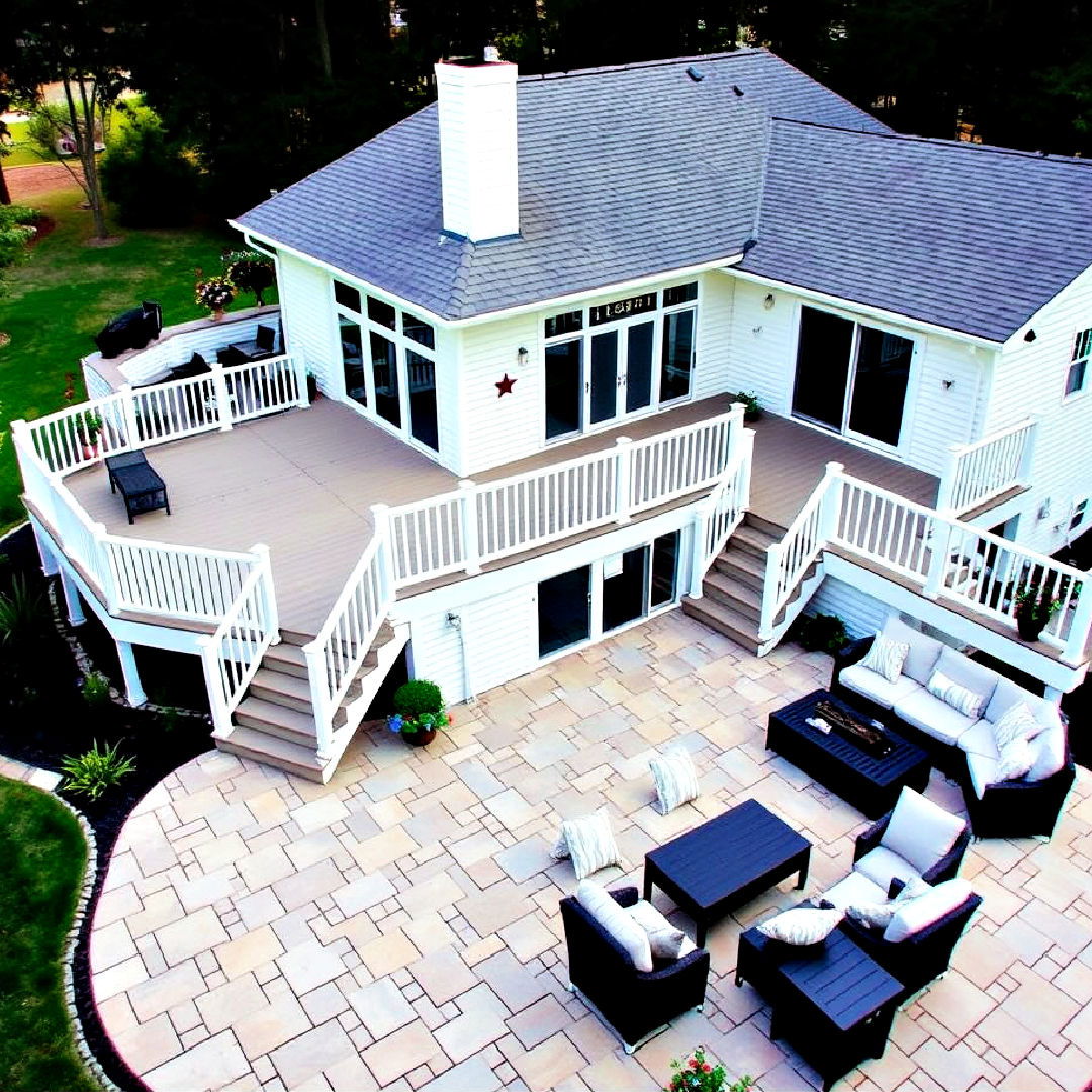 wraparound deck and adjoining patio - 30 Deck and Patio Combination Ideas