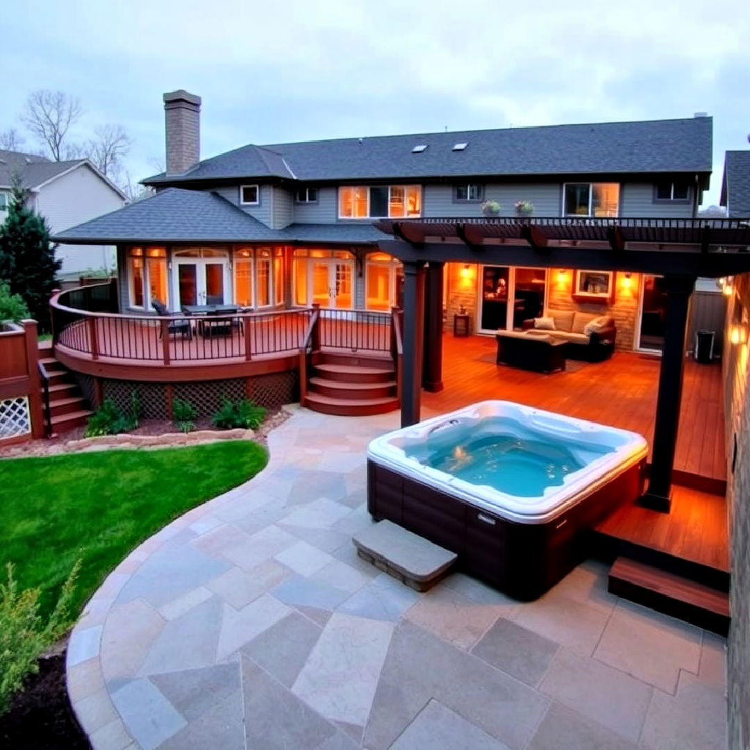 wraparound deck with patio hot tub - 30 Deck and Patio Combination Ideas
