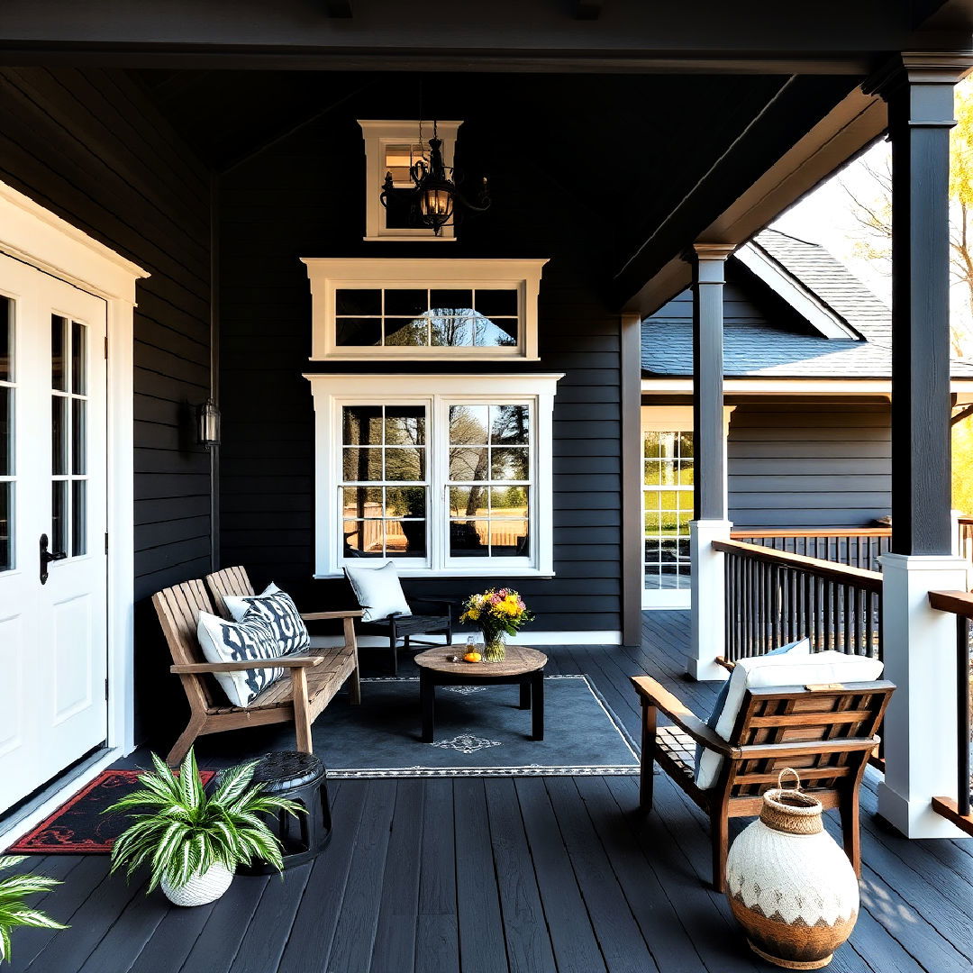 wraparound porch for black modern farmhouse exterior - 40 Black Modern Farmhouse Exterior Design Ideas