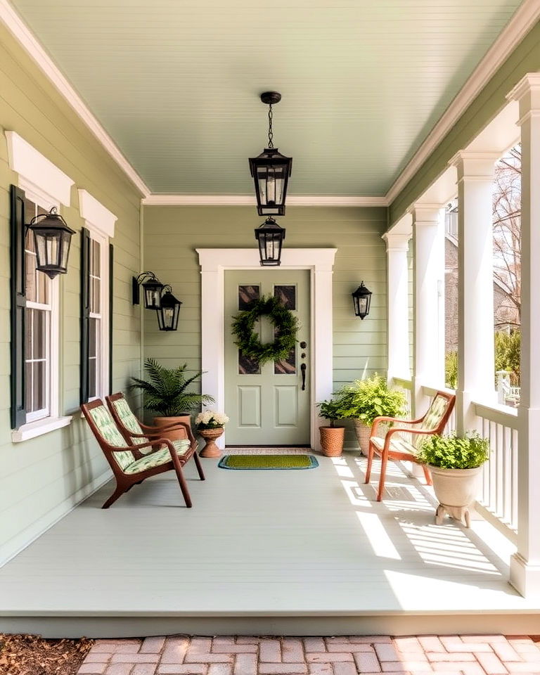 wraparound porch for sage green house exterior - 30 Sage Green House Exterior Ideas