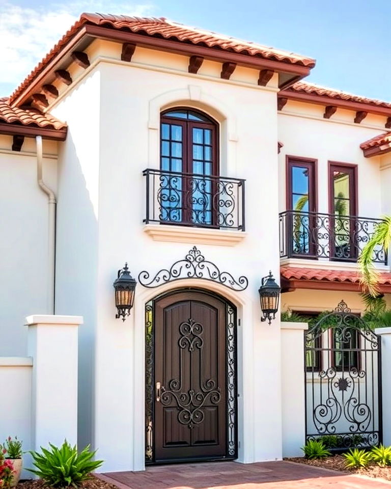 wrought iron accents for spanish style home exterior - 40 Spanish Style Home Exterior Ideas