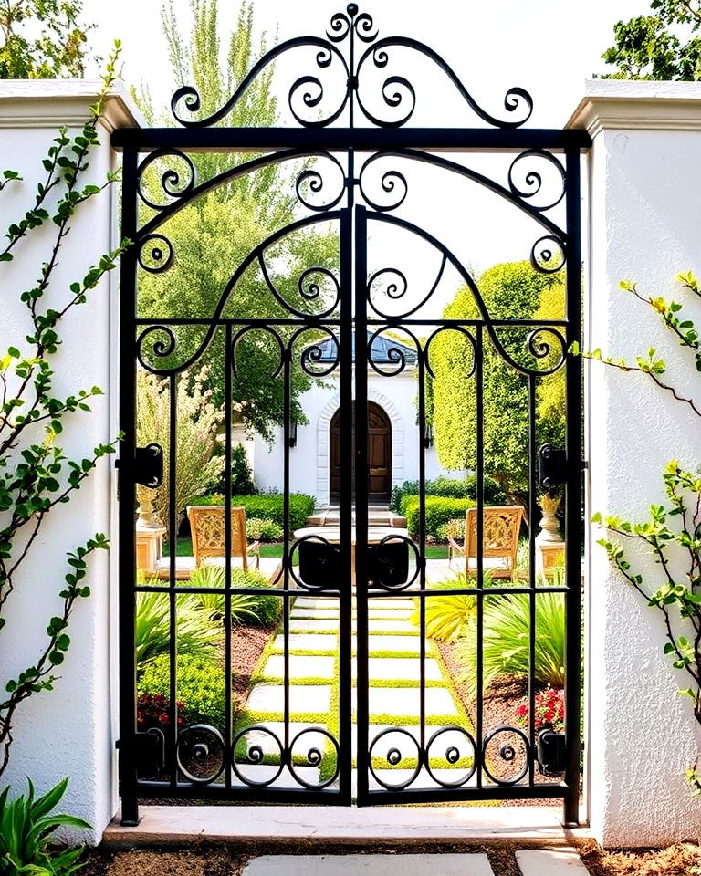 wrought iron gate design - 30 Greek Garden Ideas