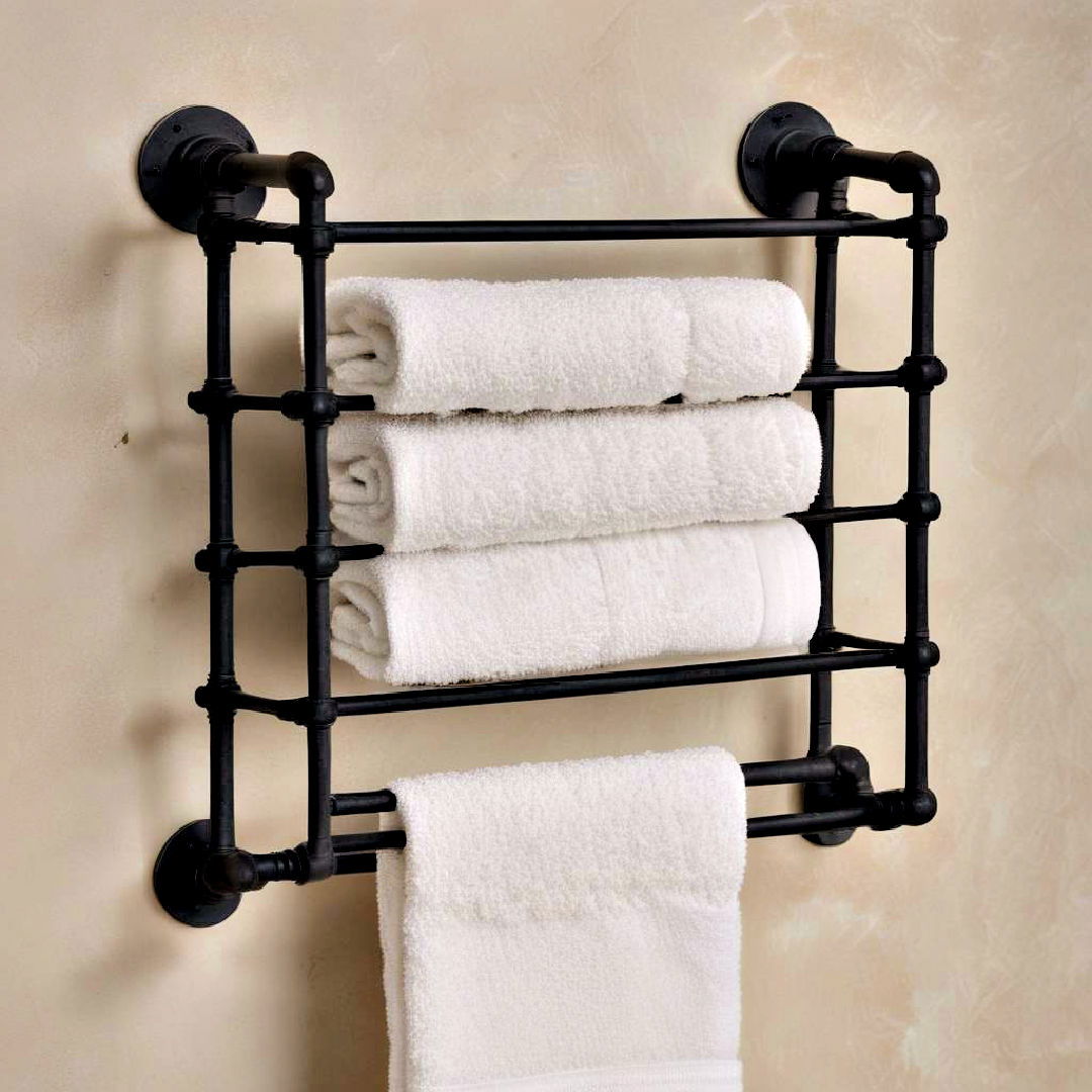 wrought iron towel rack - 40 Farmhouse Bathroom Ideas