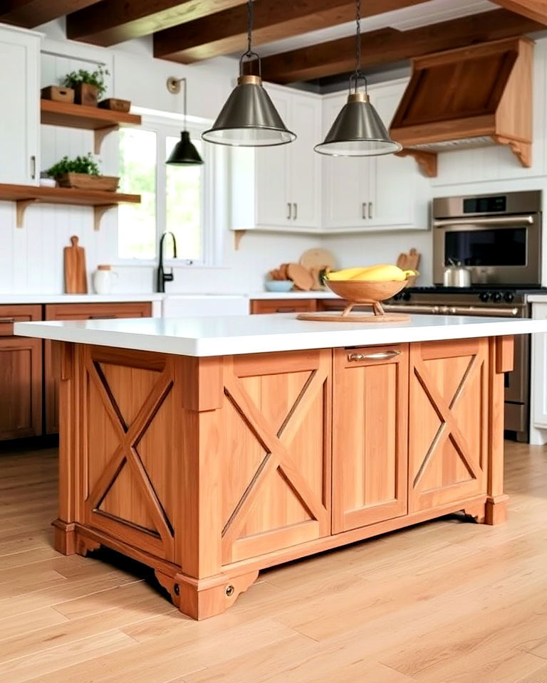 x brace details on the sides - 25 Farmhouse Kitchen Island Ideas