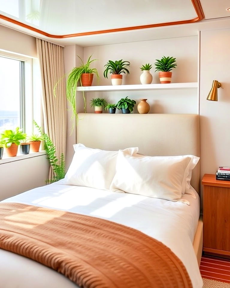 yacht bedroom with indoor greenery - 20 Yacht Bedroom Ideas