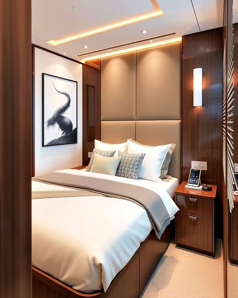 yacht bedroom with smart storage for electronics - 20 Yacht Bedroom Ideas