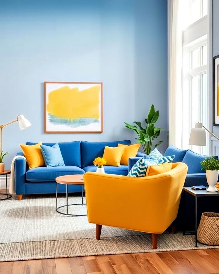 yellow and blue furniture combo - 15 Yellow and Blue Living Room Ideas