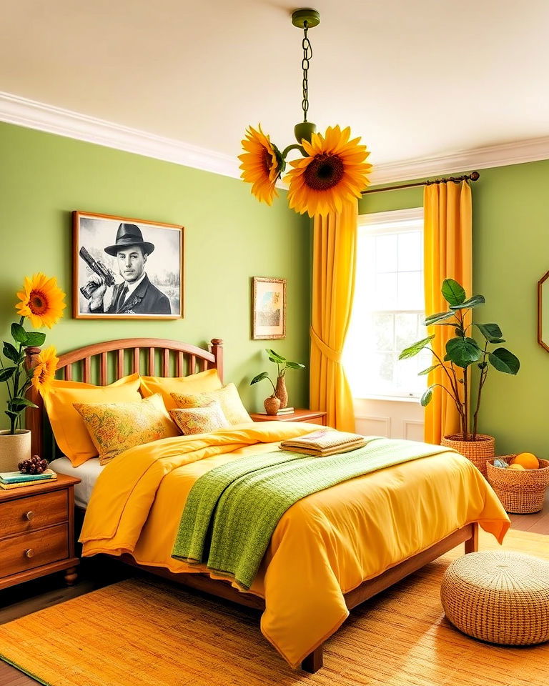 yellow and green color scheme for sunflower bedroom - 15 Sunflower Bedroom Ideas
