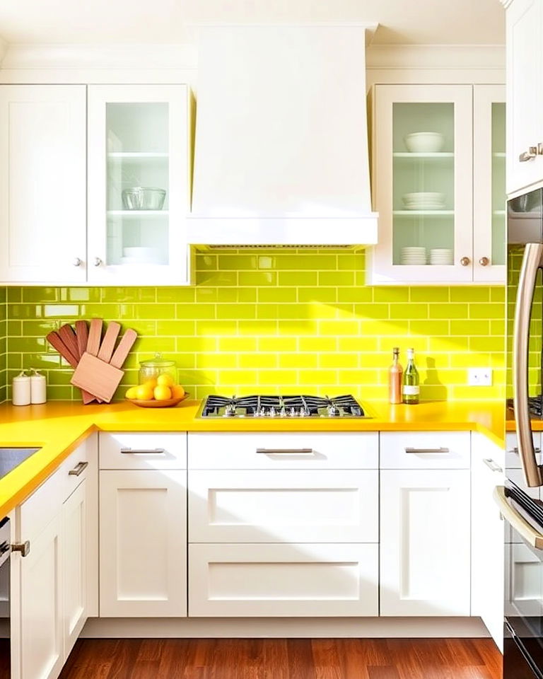 yellow countertops with lime green backsplash - 20 Green and Yellow Kitchen Ideas