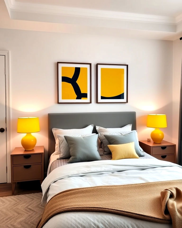 yellow lamps with grey accents for bedroom - 25 Yellow and Grey Bedroom Ideas
