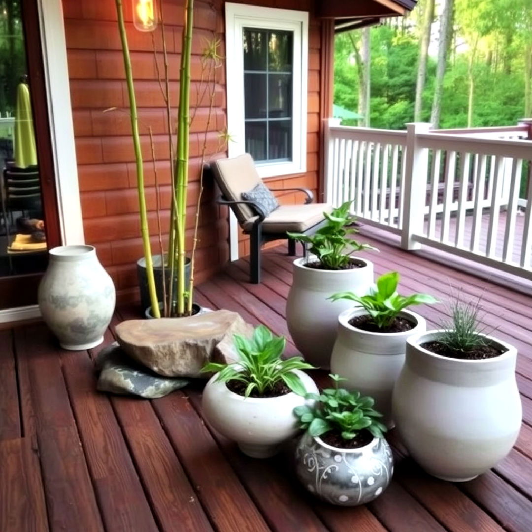 zen elements to create calming space - 25 Deck Decorating Ideas With Plants