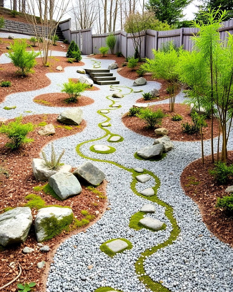 zen garden on sloped backyard - 25 Down Sloped Backyard Ideas