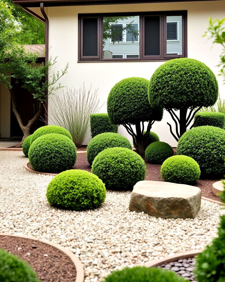 zen garden with boxwood shrubs for front yard - 20 Front Yard Boxwood Shrubs
