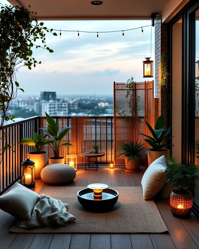 zen meditation zone for mindfulness and relaxation - 25 Large Balcony Ideas