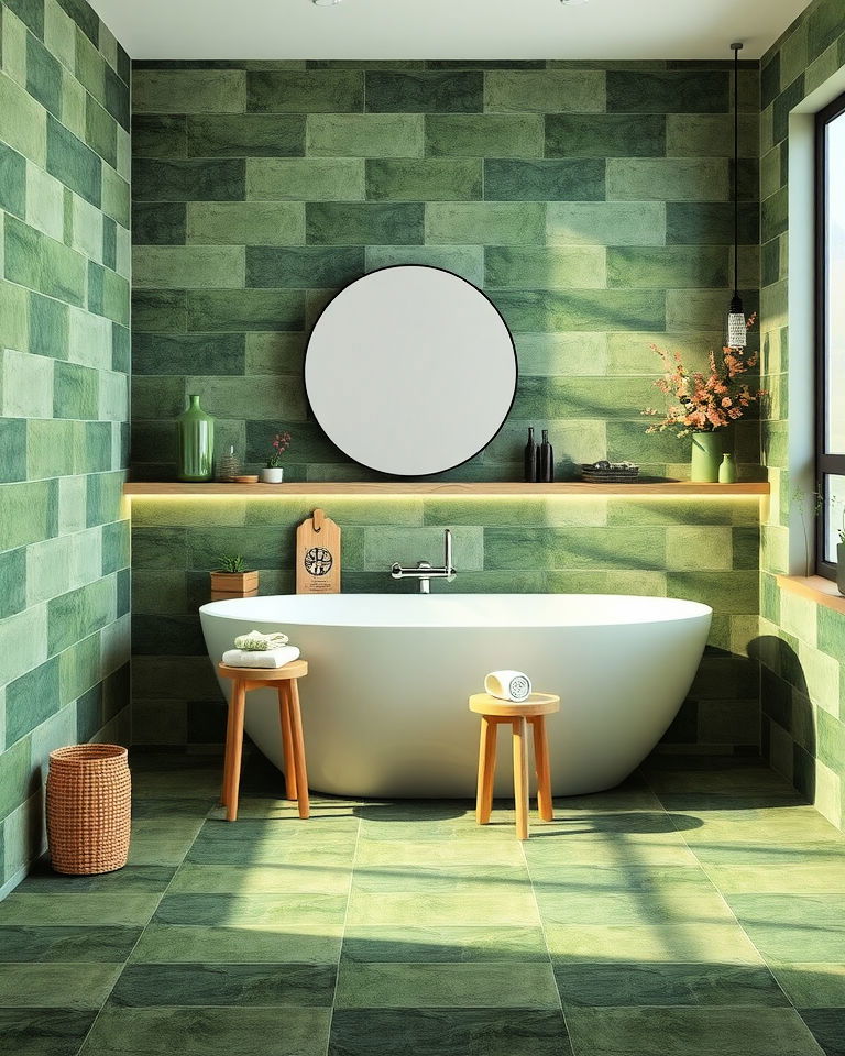 Fern Green Porcelain Tiles Bathroom