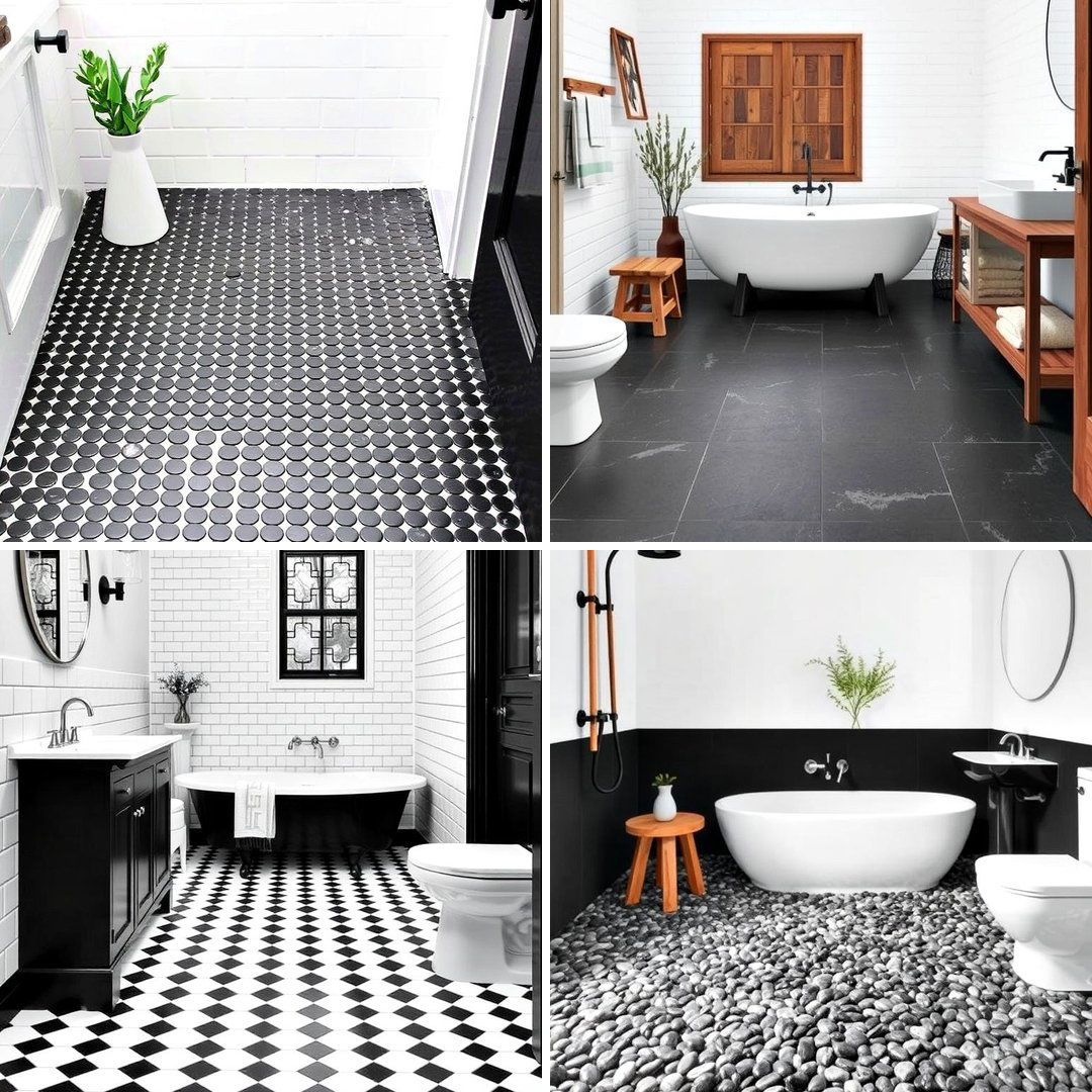 20 Black Floor Bathroom Ideas with White Walls