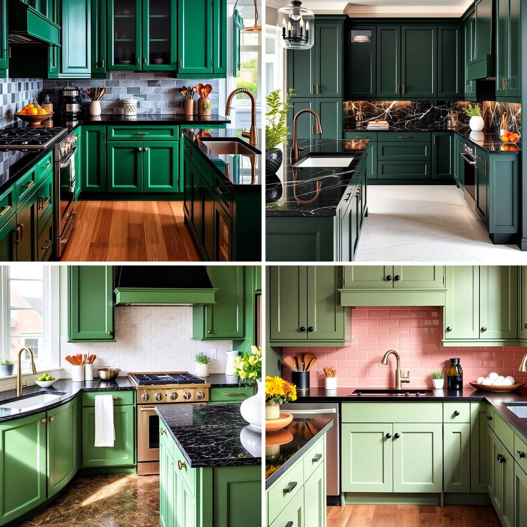 20 Green Kitchen Cabinets With Black Countertops Ideas