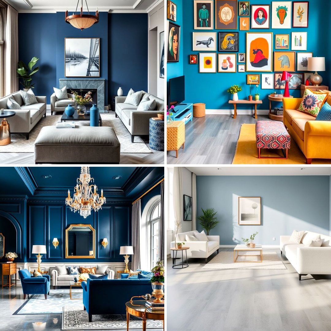 20 Grey Floor Living Room With Blue Walls Ideas