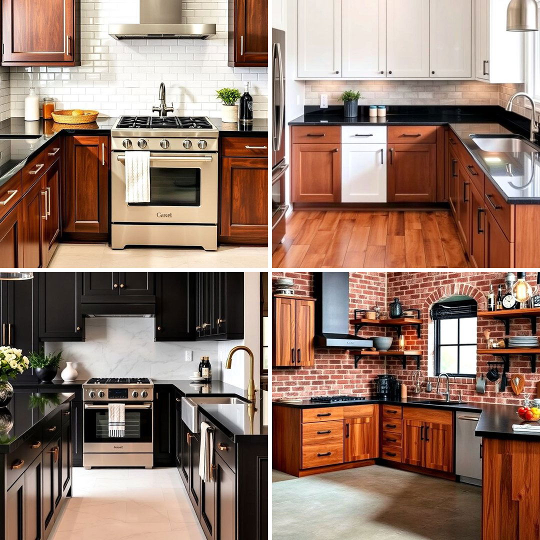 20 Kitchen with Brown Cabinets and Black Countertops