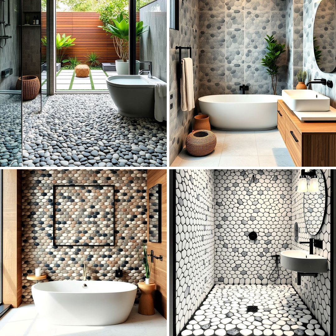 20 Pebble Tile Bathroom Ideas for a Natural Look