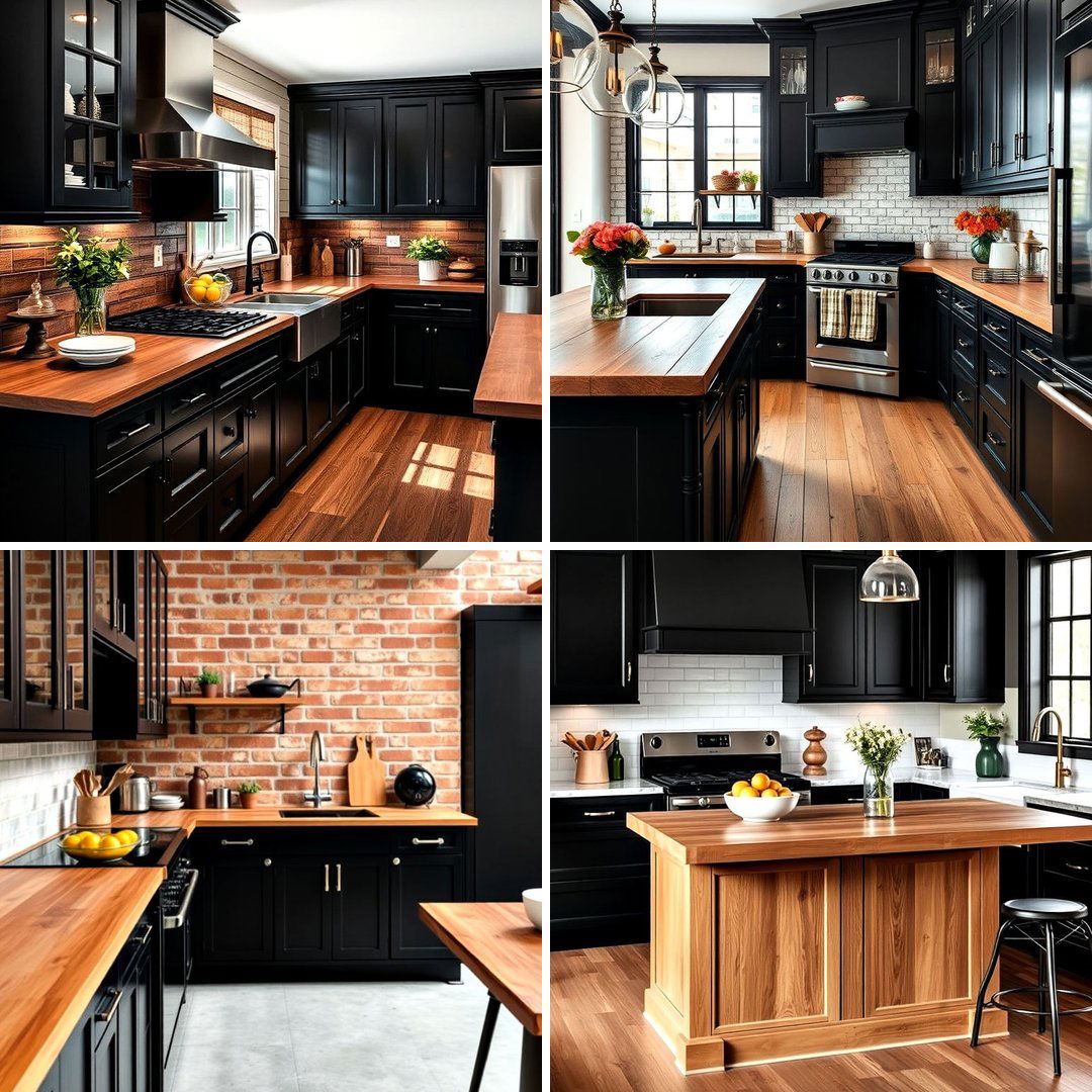 25 Stunning Kitchen Ideas with Black Cabinets & Wood Countertops
