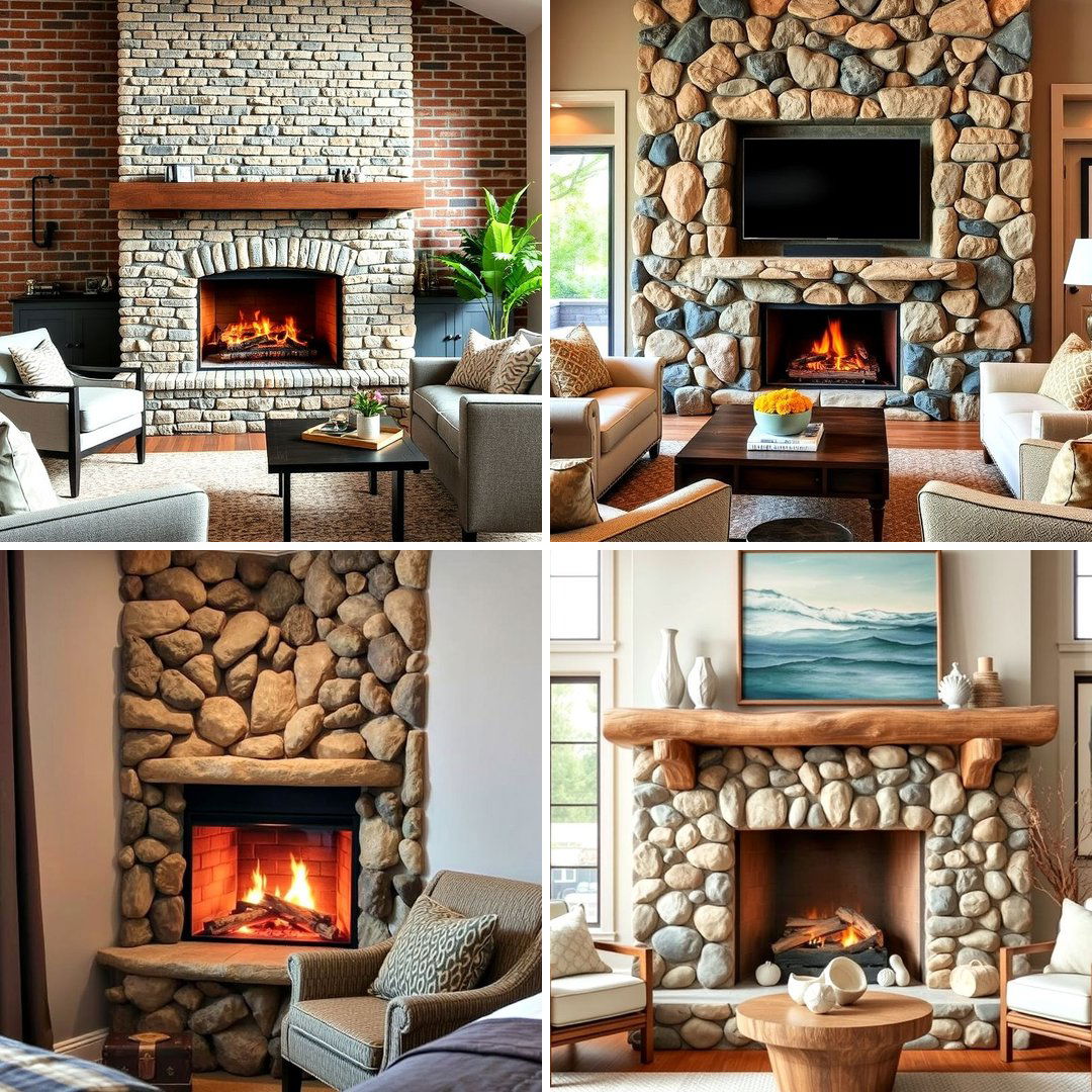 30 Unique River Rock Fireplace Ideas for Cozy Homes