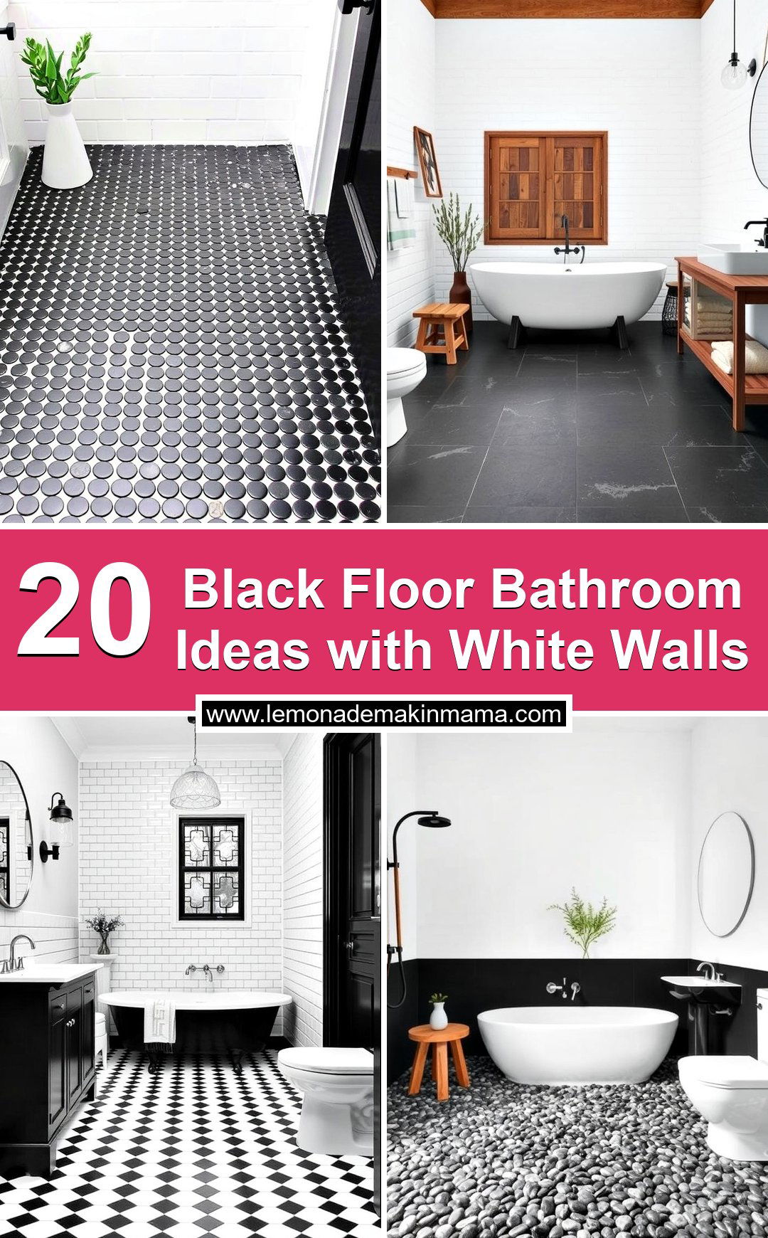 Black Floor Bathroom Ideas with White Walls