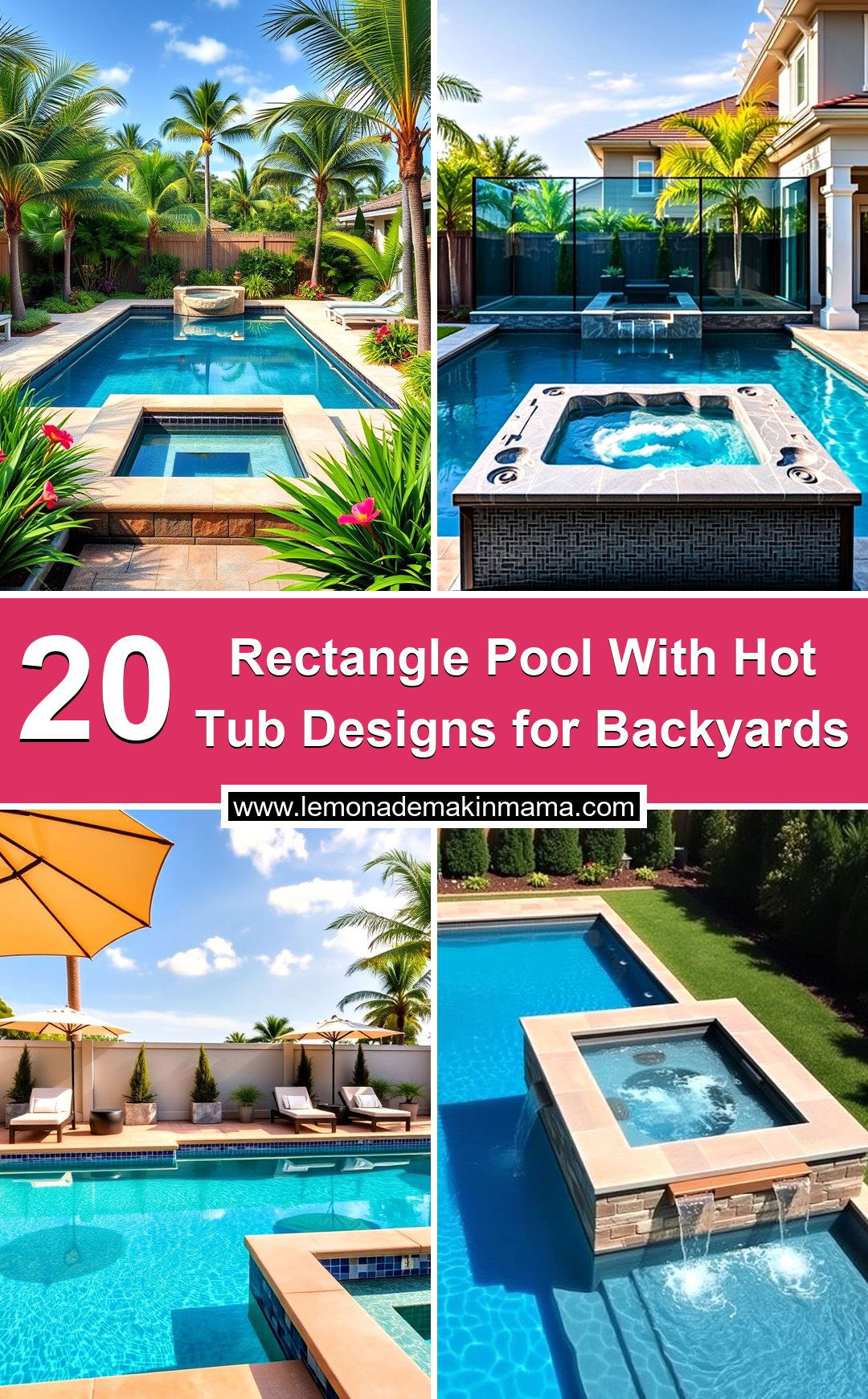 Rectangle Pool With Hot Tub Designs for Backyards