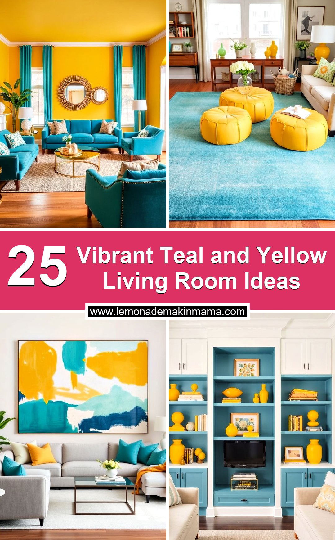 Vibrant Teal and Yellow Living Room Ideas