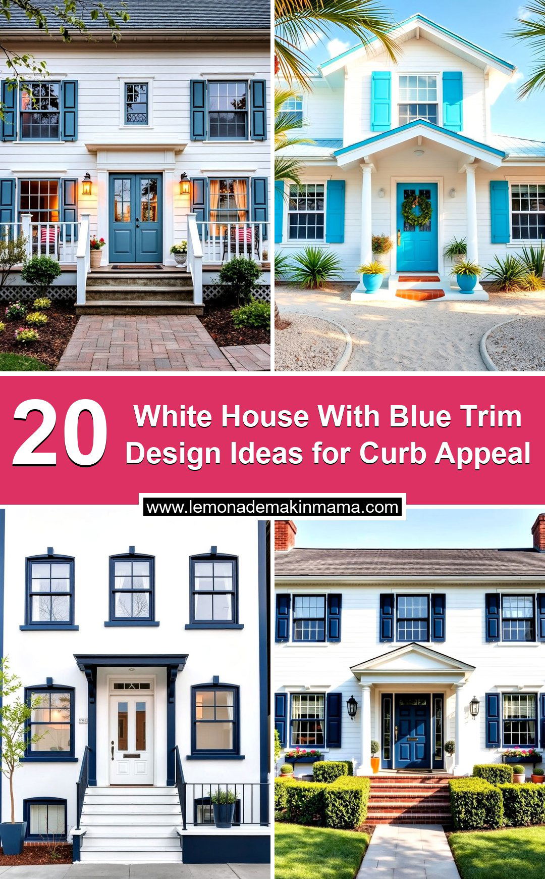 White House With Blue Trim Design Ideas for Curb Appeal