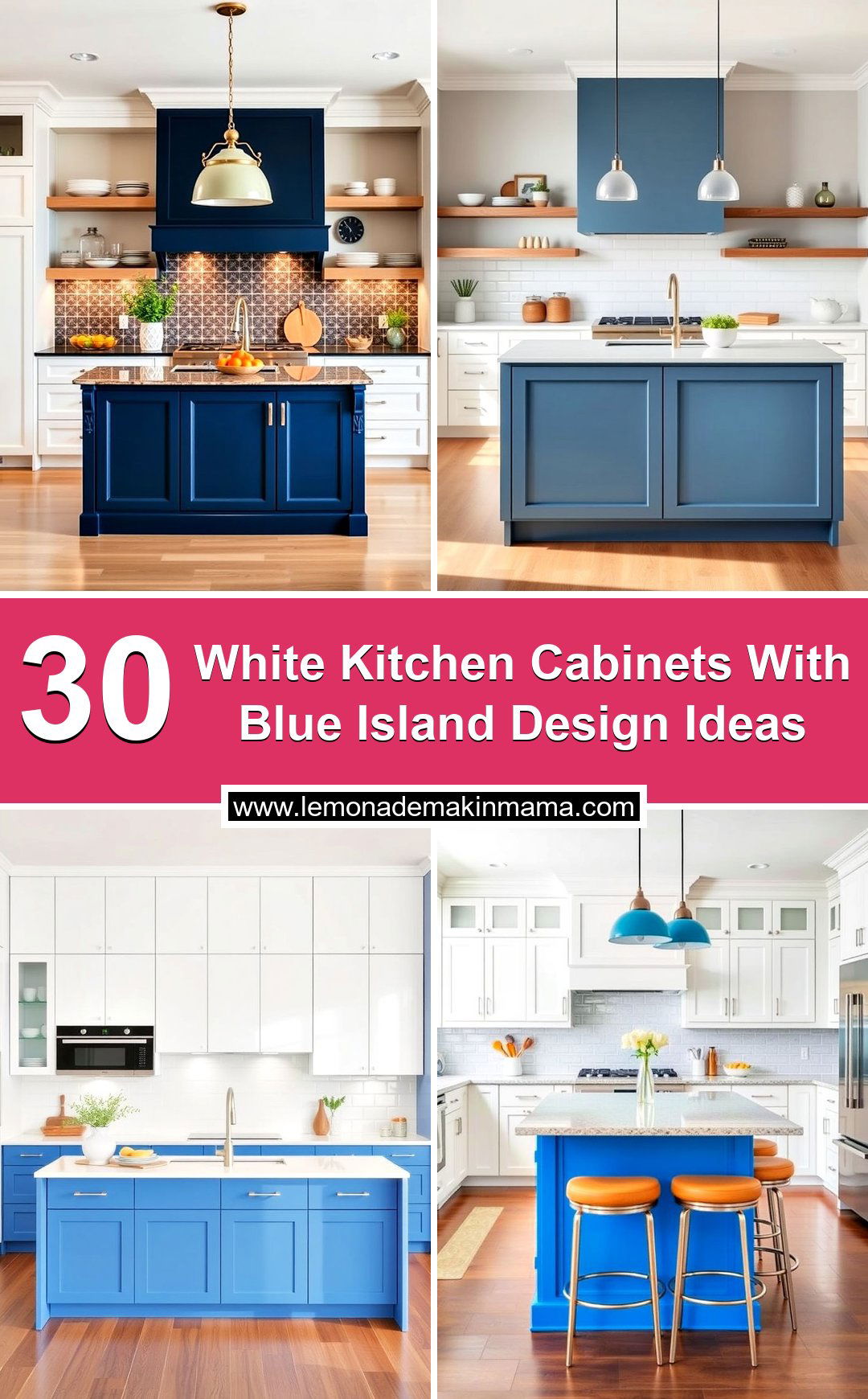 White Kitchen Cabinets With Blue Island Design Ideas