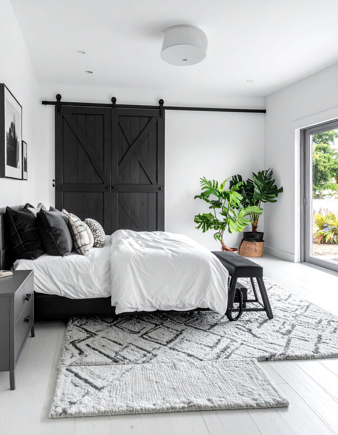 A Black Barn Door - 40 Black and White Bedroom Ideas for Elegance