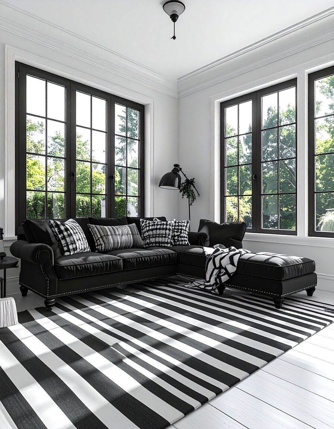 A Black and White Themed Sunroom - 20 Black Sunroom Ideas for a Stylish Retreat