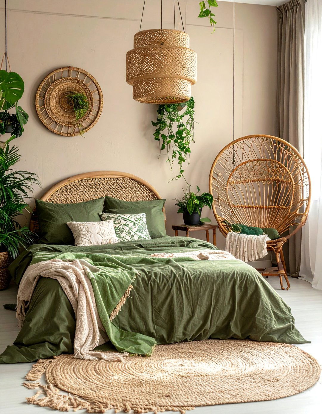A Boho Chic Green and Beige Bedroom - 30 Green and Beige Bedroom Ideas for Serenity