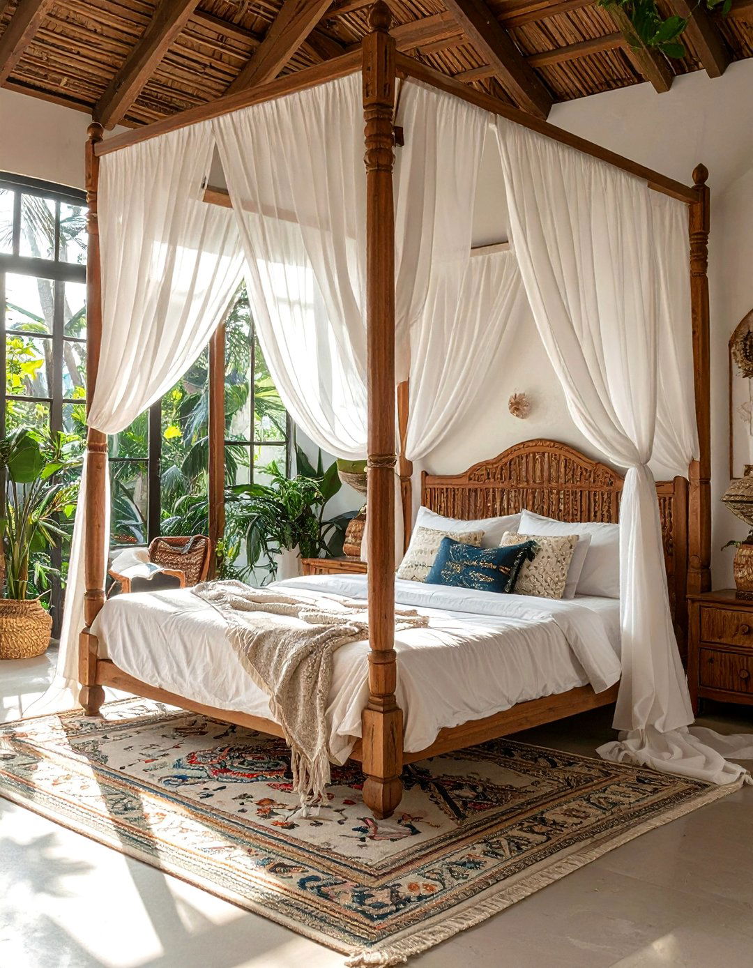 A Canopy Bed with Draped Fabrics - 30 Bohemian Maximalist Decor Ideas for a Bold Look