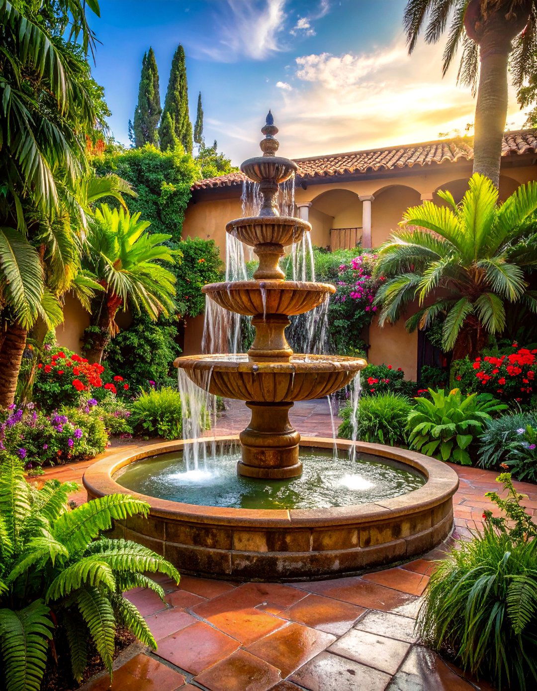 A Cantera Stone Fountain in a Mexican Garden - 25 Mexican Garden Ideas for a Vibrant Outdoor Space