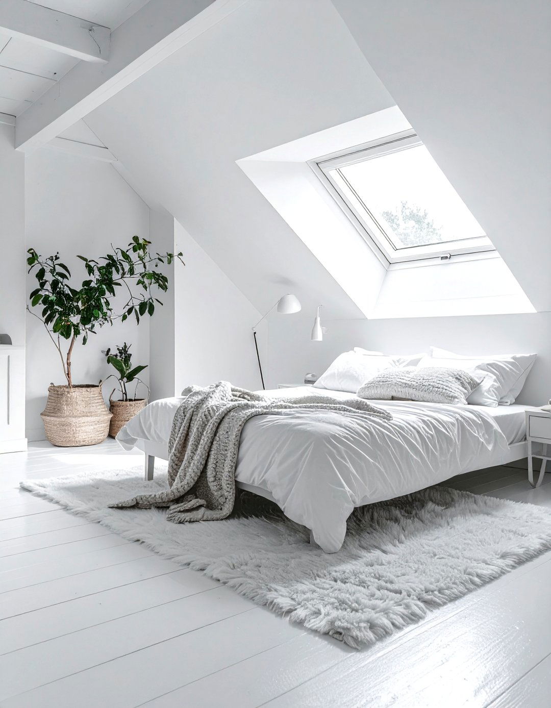 A Cohesive All White Color Palette - 30 Low Ceiling Small Attic Room Ideas for Cozy Spaces