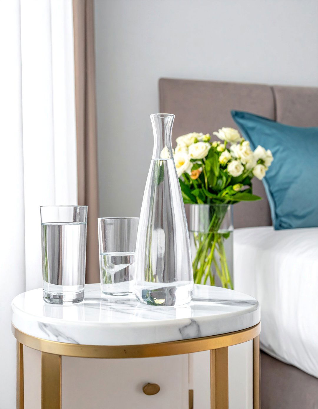 A Comfortable Bedside Carafe - 40 Bedroom Interior Design Ideas for Comfort