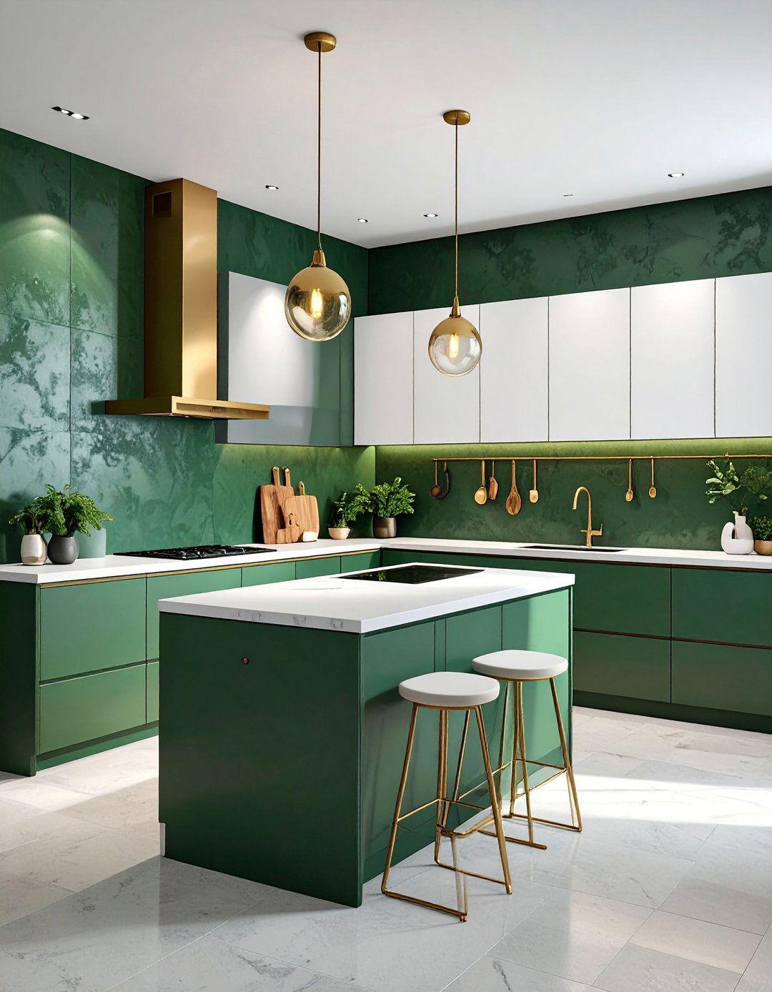 A Dark Green Microcement Kitchen Wall - 20 Microcement Kitchen Ideas for a Sleek Look
