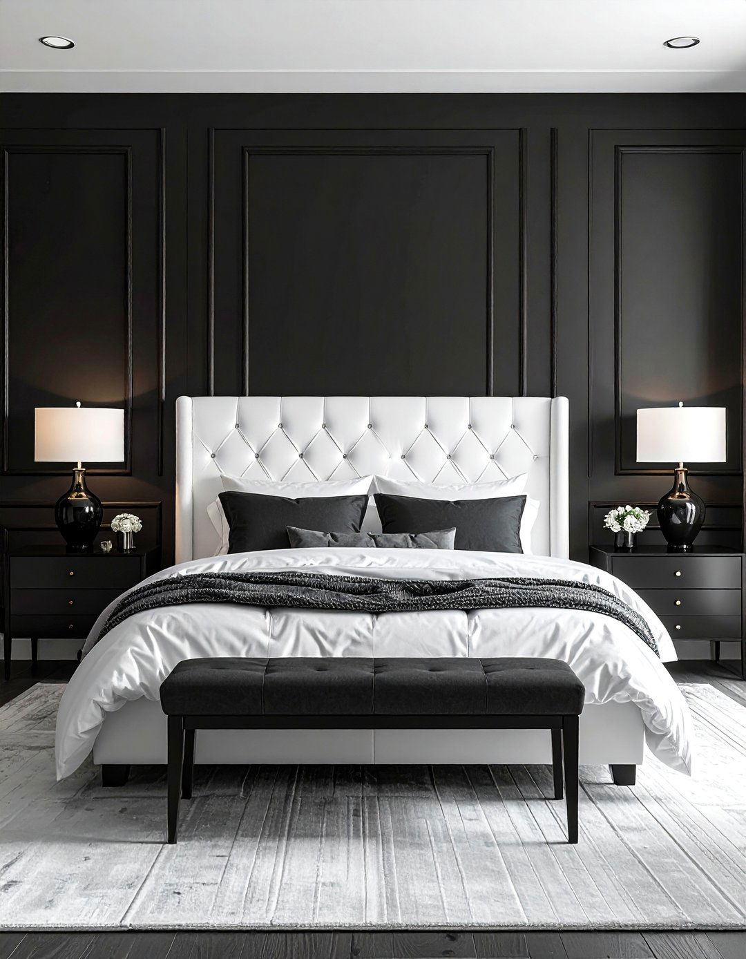 A Dramatic Black Accent Wall - 40 Black and White Bedroom Ideas for Elegance
