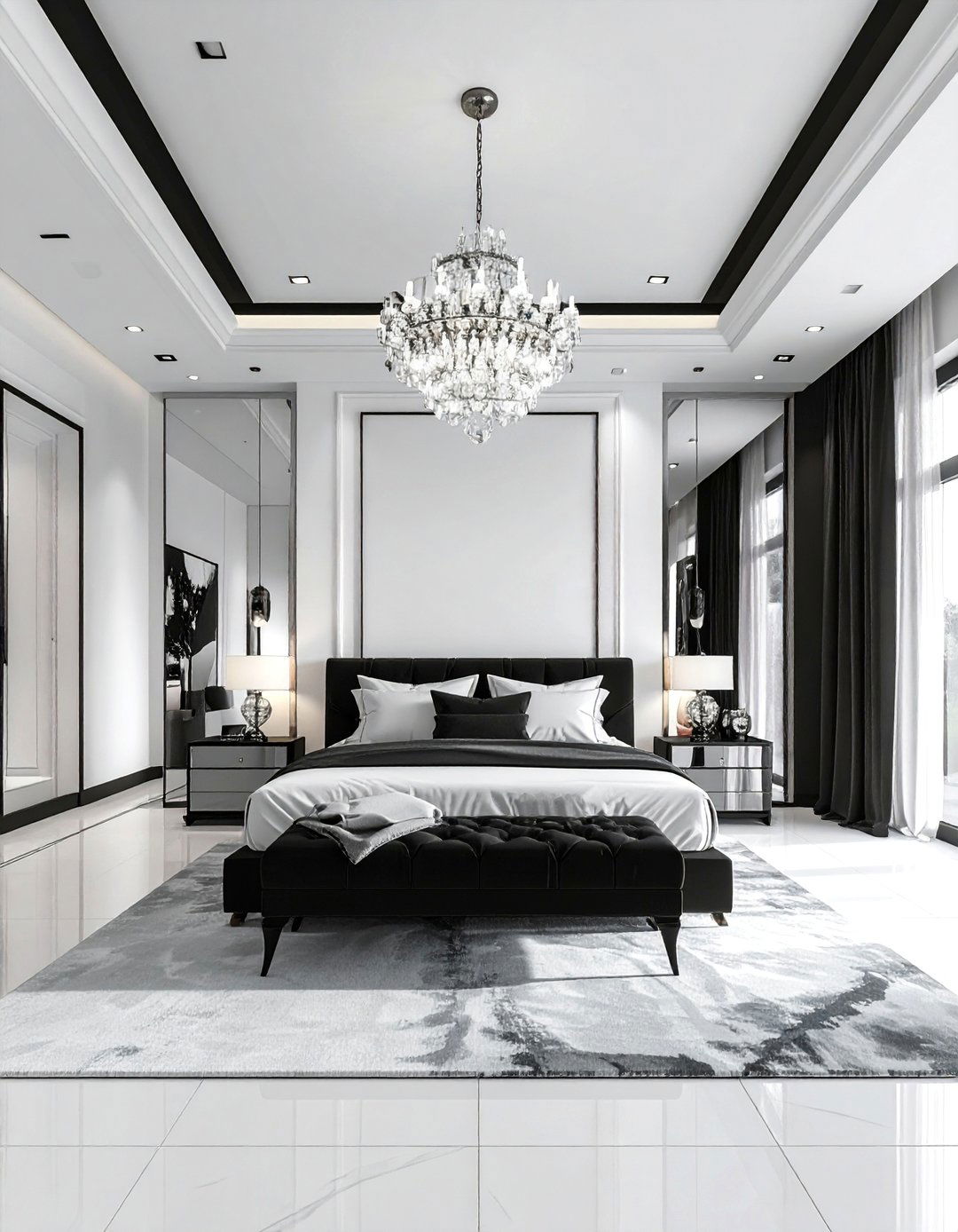 A Dramatic Black Ceiling - 40 Black and White Bedroom Ideas for Elegance