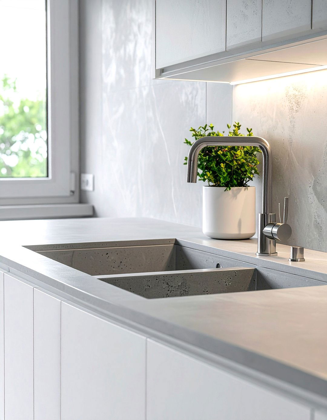 A Fully Integrated Microcement Kitchen Sink - 20 Microcement Kitchen Ideas for a Sleek Look