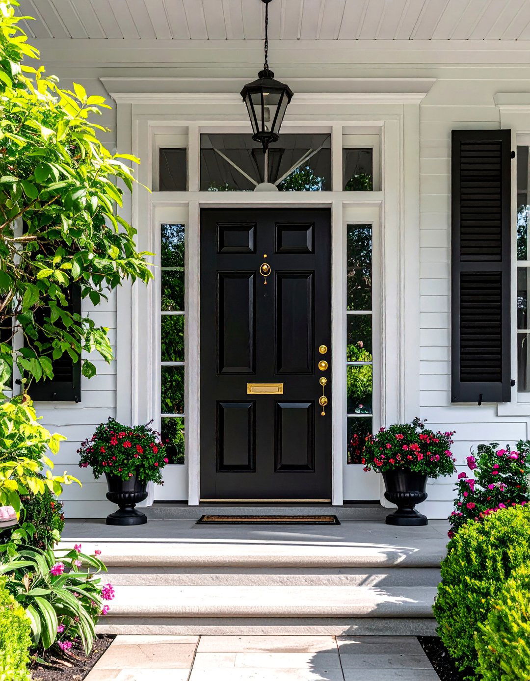 A High Gloss Black Front Door - 30 Colonial Front Porch Ideas for Charm