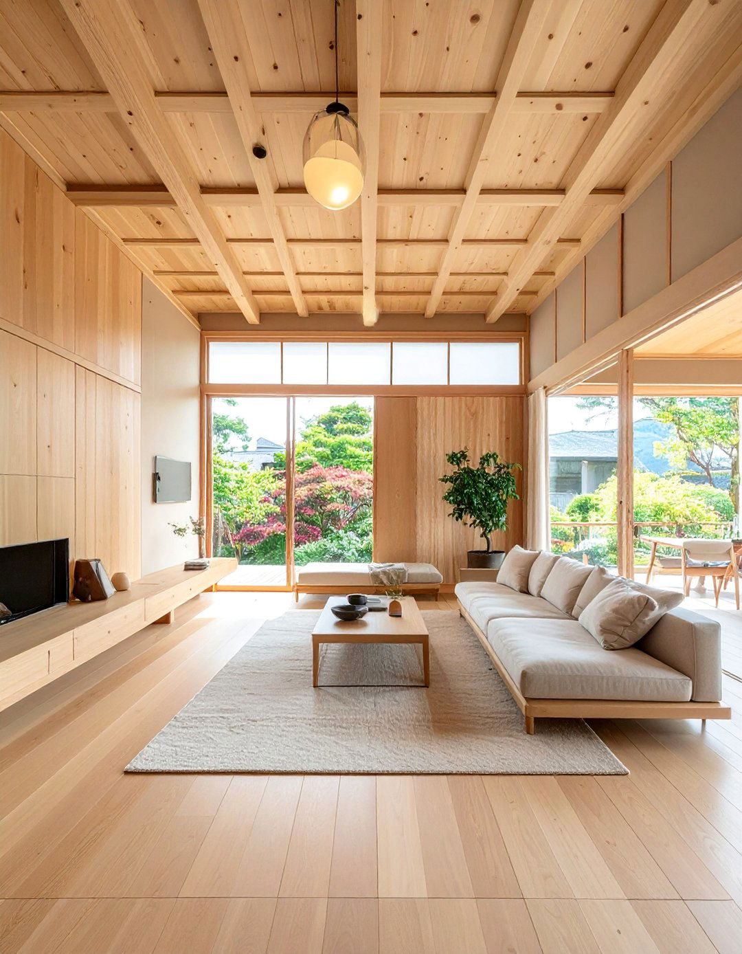 A Japanese Living Room Featuring Natural Wood Elements - 30 Japanese Living Room Ideas for a Zen Space