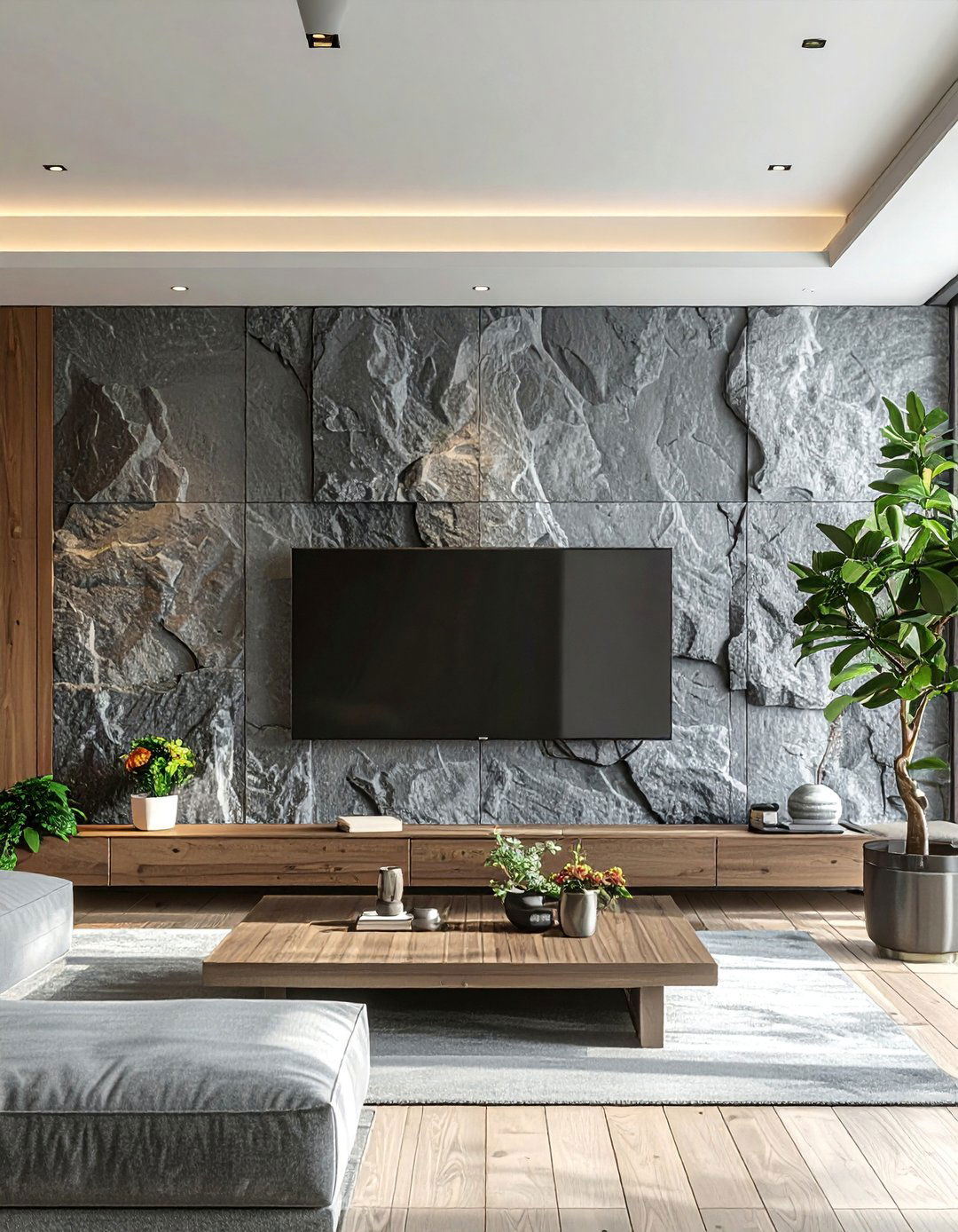 A Japanese Living Room with Stone and Rock Accents - 30 Japanese Living Room Ideas for a Zen Space