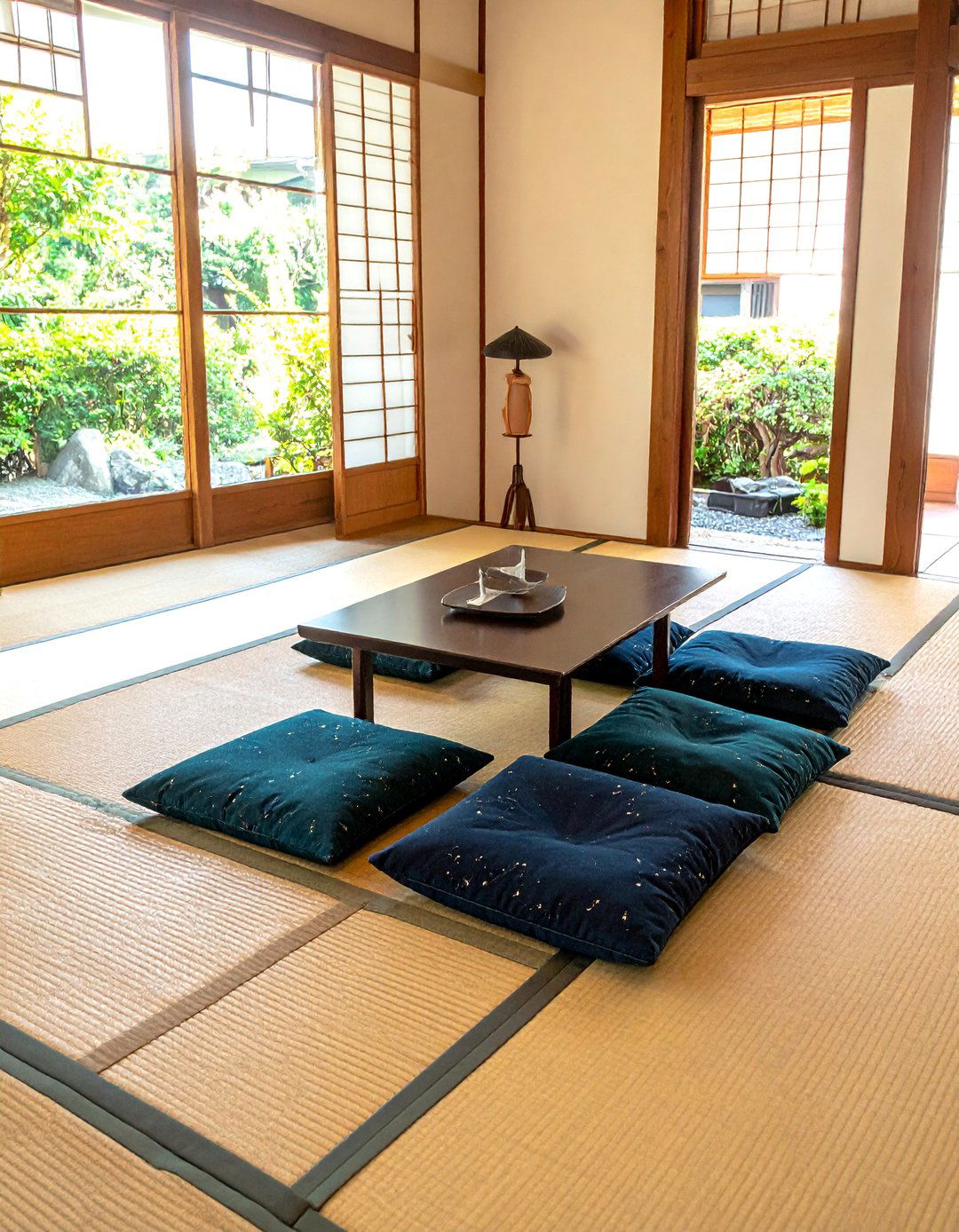 A Japanese Living Room with Zabuton Floor Cushions - 30 Japanese Living Room Ideas for a Zen Space